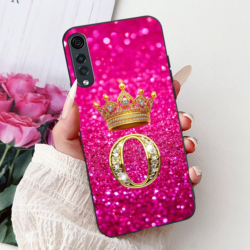 Для LG Velvet 4G 5G UW Задняя крышка Для LG Velvet 5G UW Чехол Модный Роскошный Буквы A-Z Корона 2D Расписной Мягкий Черный Чехол для Телефона