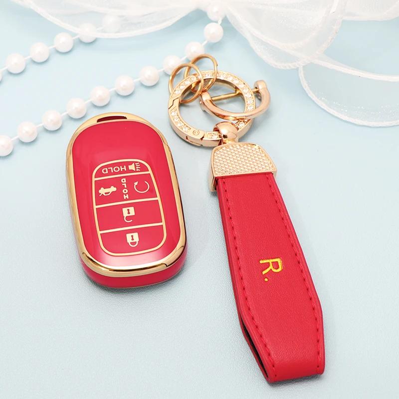 Чехол для ключа из ТПУ для Honda Civic Accord HR-V CR-V CRV 2021 2022 2023 5 кнопок Автомобильный брелок Корпус Держатель для ключа Аксессуары