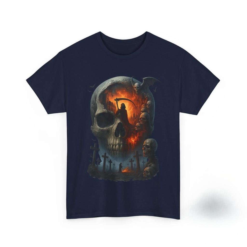 Grim Reaper Skull T-Shirt Gothic Horror Tee Dark Fantasy Occult Shirt Metal Rock Clothing Halloween Spooky Streetwear