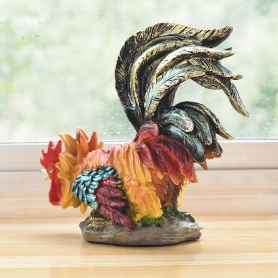 Resin Rooster Figurine Indoor Outdoor Colorful Statue Rooster Figure Model Garden Sculpture Desktop Decoration
