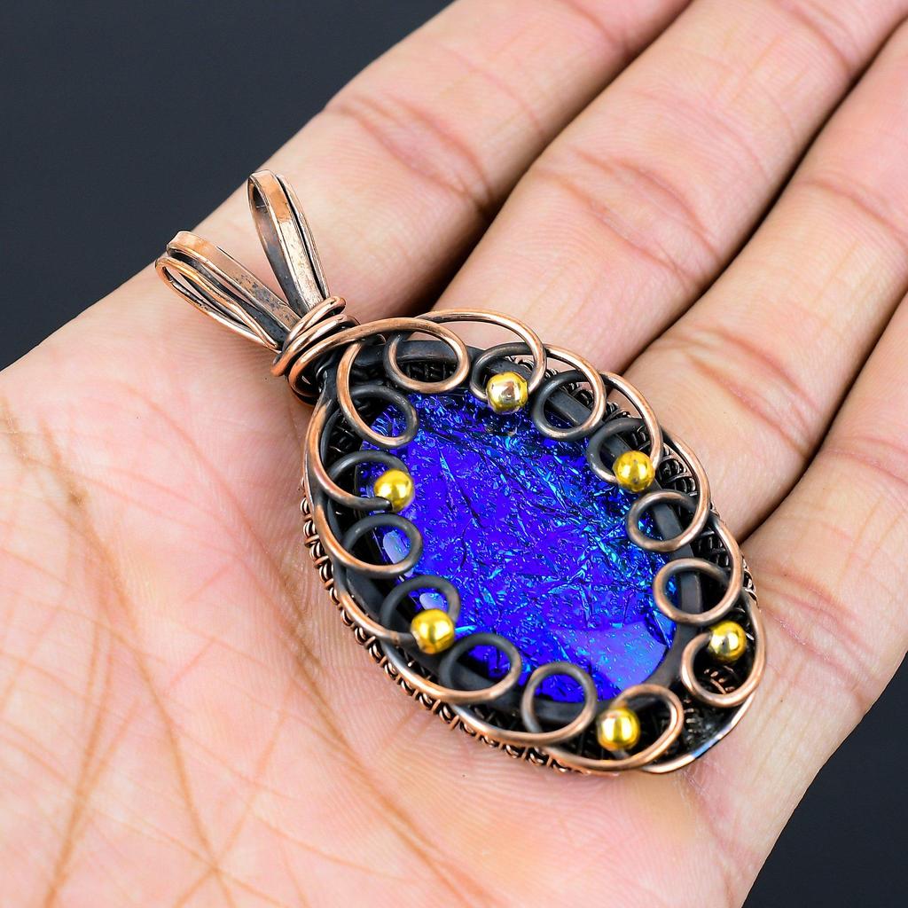 Синий австралийский тройной опал драгоценный камень чистая медная проволока обернутая ювелирная подвеска ручной работы