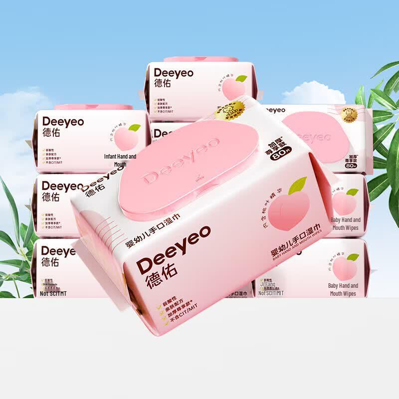 DeYou Влажные салфетки для рук и рта с экстрактом листьев персика, extra thick