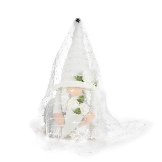 2Pcs/Set Bride Groom Doll Lace Bendable Flower Arm Cloth Nose Design Ornament Wedding Gnome