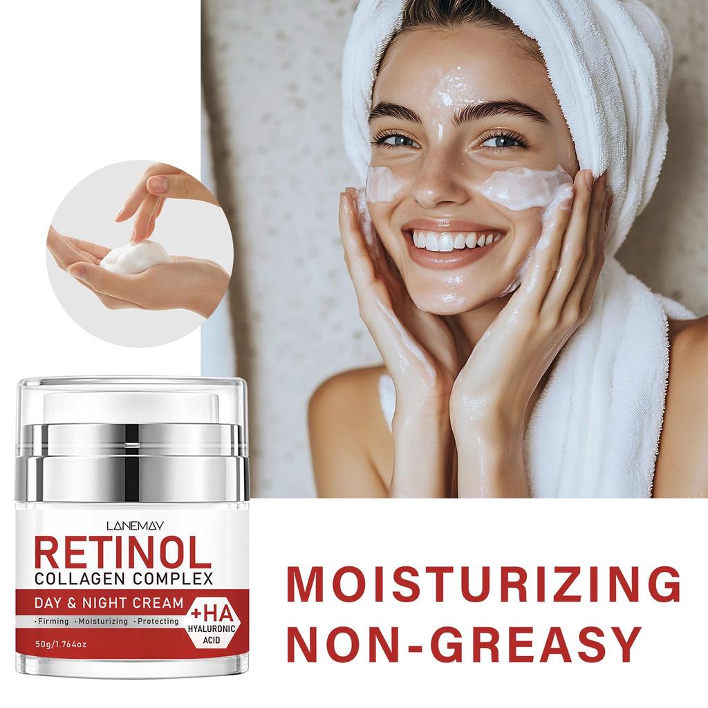 Увлажняющий крем с ретинолом для дня и ночи - Увлажняет сухую кожу, уменьшает мелкие и глубокие морщины, выравнивает тон кожи - Увлажняющий крем для лица для всех типов кожи, 50 г