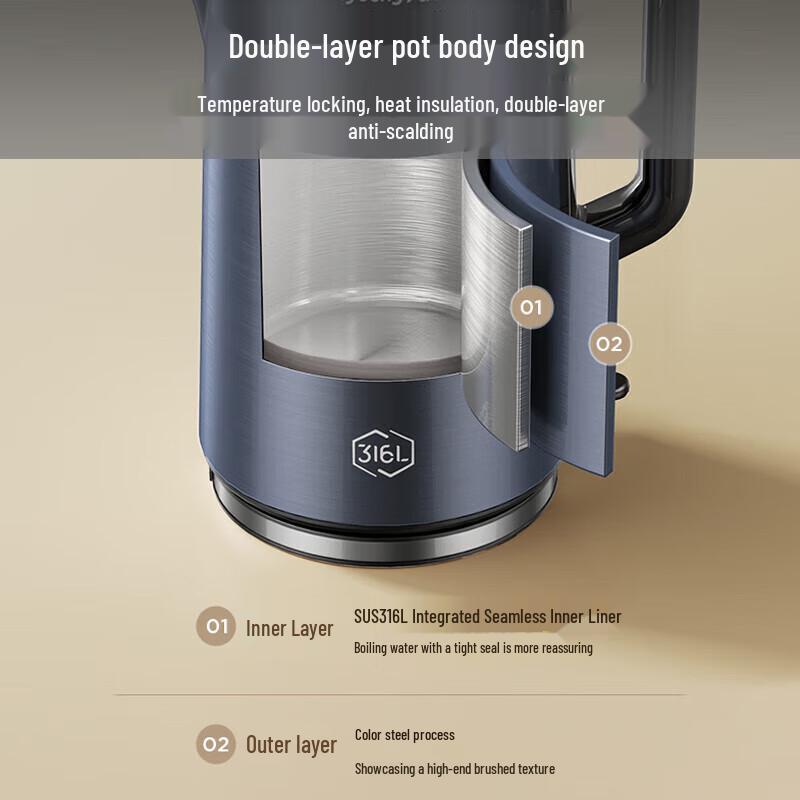 Joyoung K20FD-W518 2L 316L Stainless Steel Electric Kettle CN plug (adapter included)