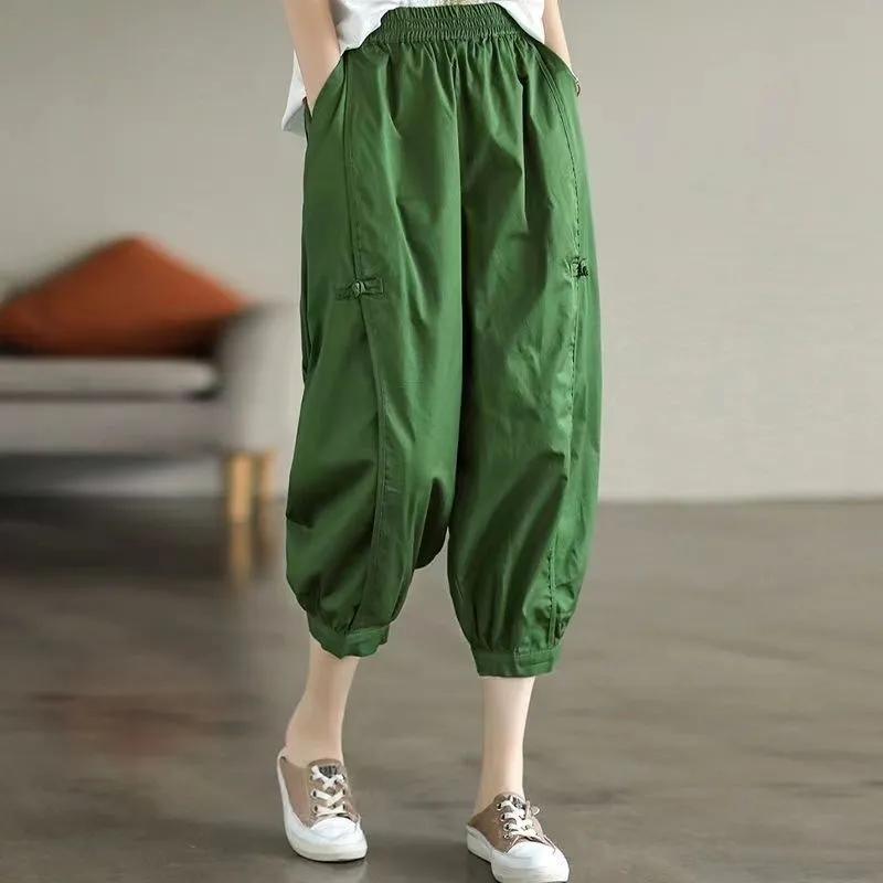 Брюки-шаровары Seven Points Fashion для женщин, летние, тонкие, эластичные, с высокой талией, однотонные, с карманами, повседневные шаровары
