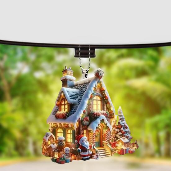 Рождественский ornament Yousheng Деревенский домик в снегу Подвеска 2D Плоский акрил Бревенчатая хижина Подвесное украшение для дома Автомобиля Елки
