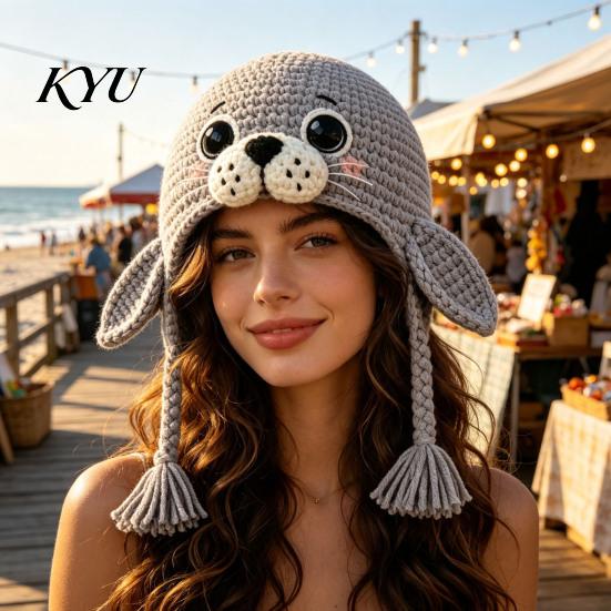Holiday Crafting Projects Animal Hood Hat Crochet Kit, DIY Earflap Craft Supplies for Adults Cute Project Teens, Handmade Gift Yarn Crafts
