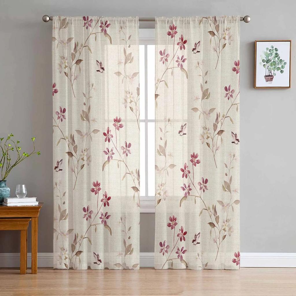 Beautiful Blooming Branches Tulle Window Curtain For Living Room Bedroom Voile Sheer Curtains Kitchen Treatments Drapes