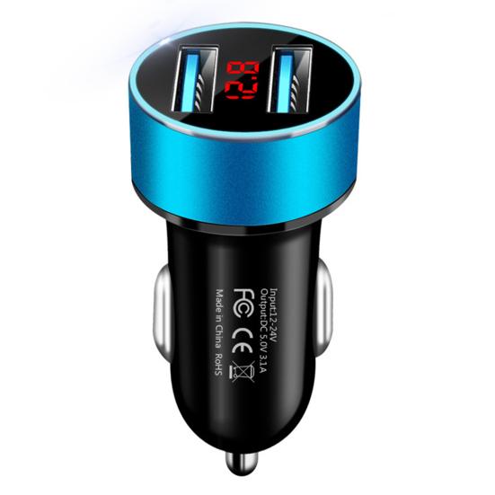 Автомобильное зарядное устройство 3.1A, двойной USB-порт, быстрая зарядка, адаптер для мобильного телефона из алюминиевого сплава с ЖК-дисплеем для телефона