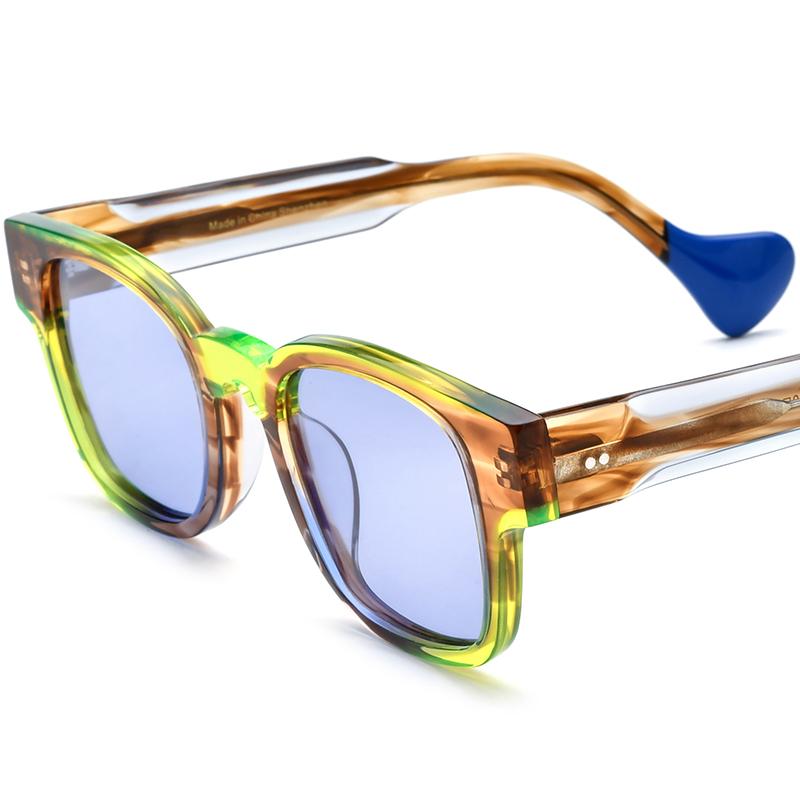 Borregls Multicolor Acetate Polarized Sunglasses Women Transparent Brand Designer Square Sun Glasses Men Mirrored Shades 19357T