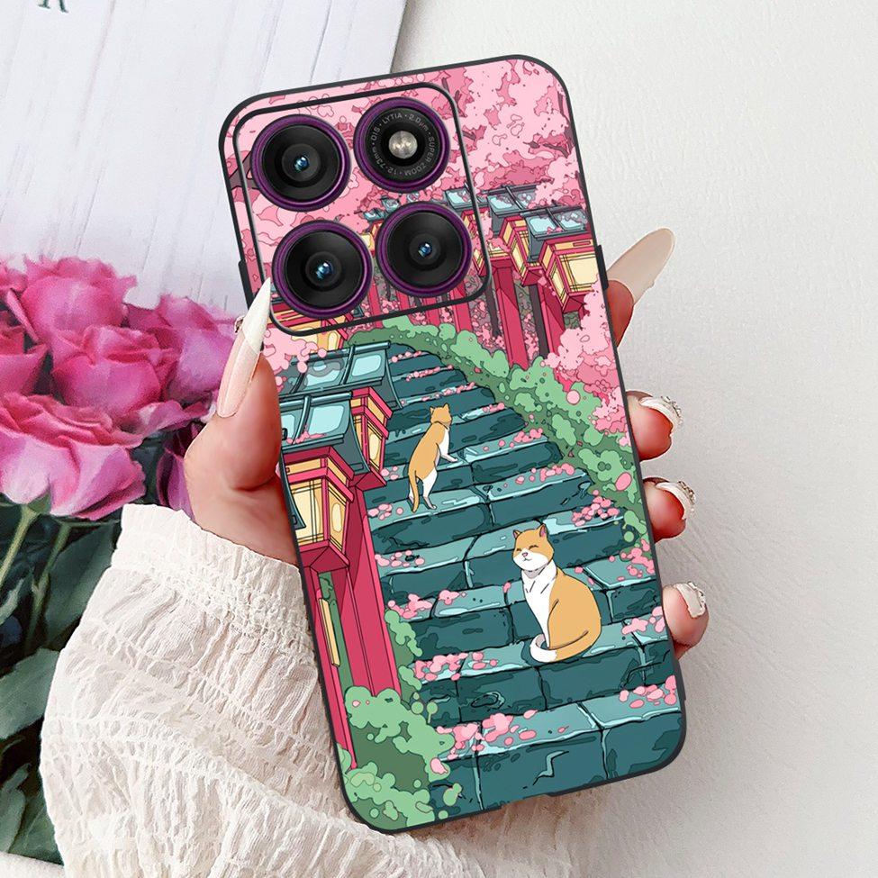 Для Motorola Edge 60Pro XT2507-1 Задняя крышка Для Motorola Edge 60 Pro Чехол Милый Мультяшный Роскошный Цветочный Рисунок Черный Силикон 6.7"