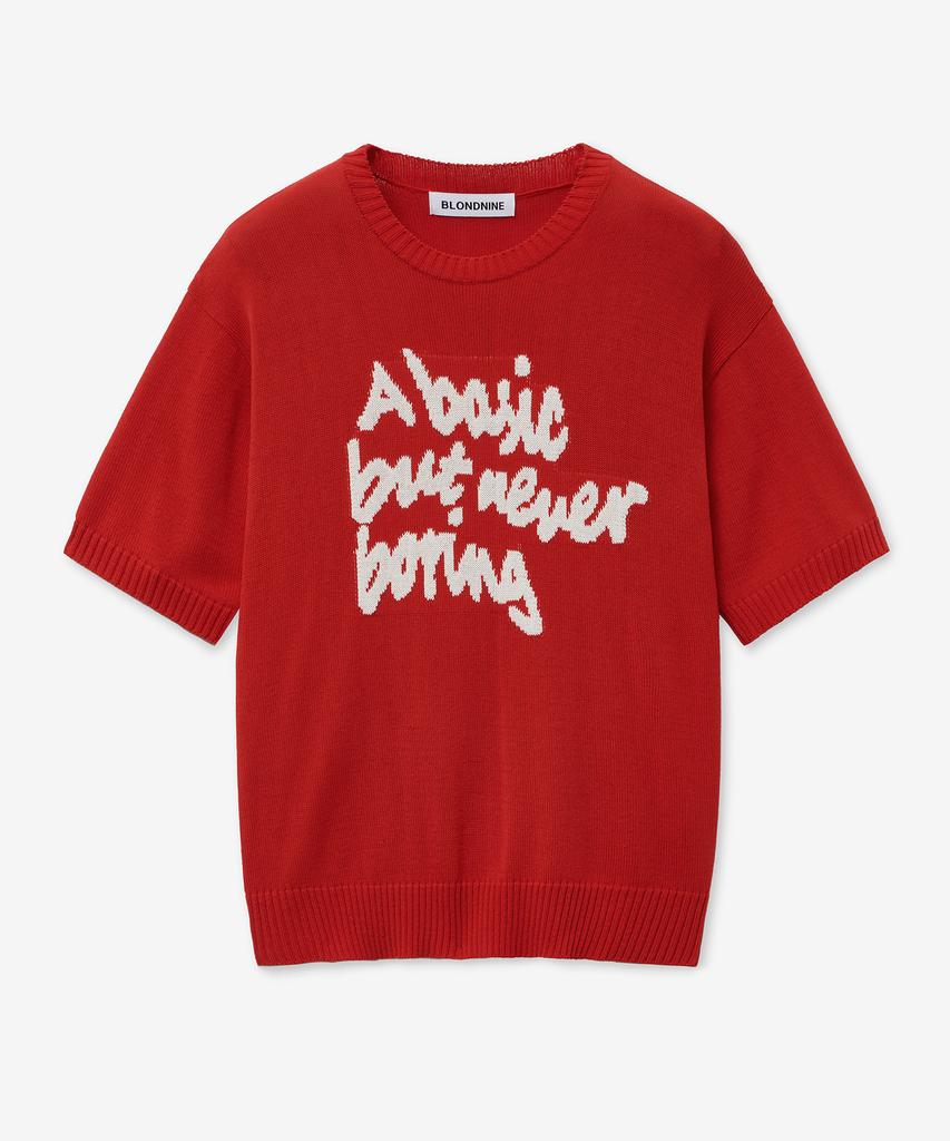 BLOND9 Slogan Round Short Sleeve Knit_Red