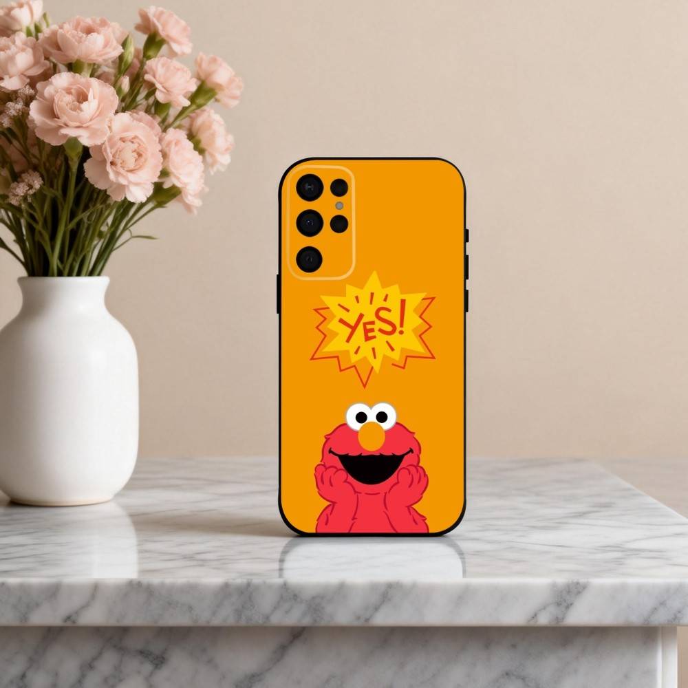 C-Мультяшный R-Красный милый A-Элмо-O Чехол для телефона для Samsung S25,24,23,22,30,21,10,9,Ultra,Plus,Lite,FE,4,5 G Мягкий черный чехол