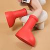 Big Red Boots Fashion Rain Boot Thick Bottom Big Round Toe Flat Rubber Sole Slip-on Cartoon Boots Women Men Walk Show Shoes