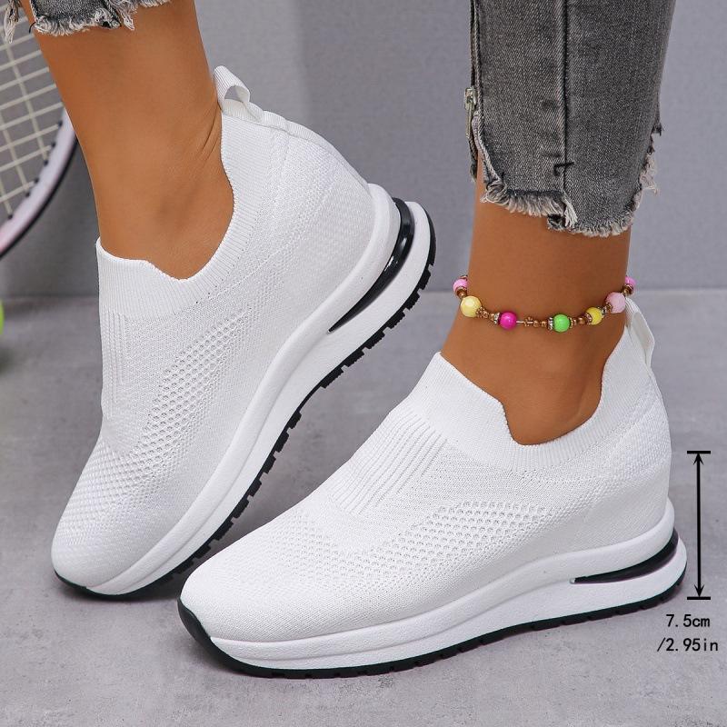 Женские однотонные кроссовки с дышащей сеткой, плетеные, для улицы, легкие, с низким верхом, для ходьбы, бега, спортивные носки, обувь