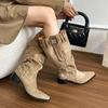 Retro Casual Big Tube Boots 2025 Autumn and Winter Fashion But Knee Boots Pointed Thick Heel Women's Pile Boots