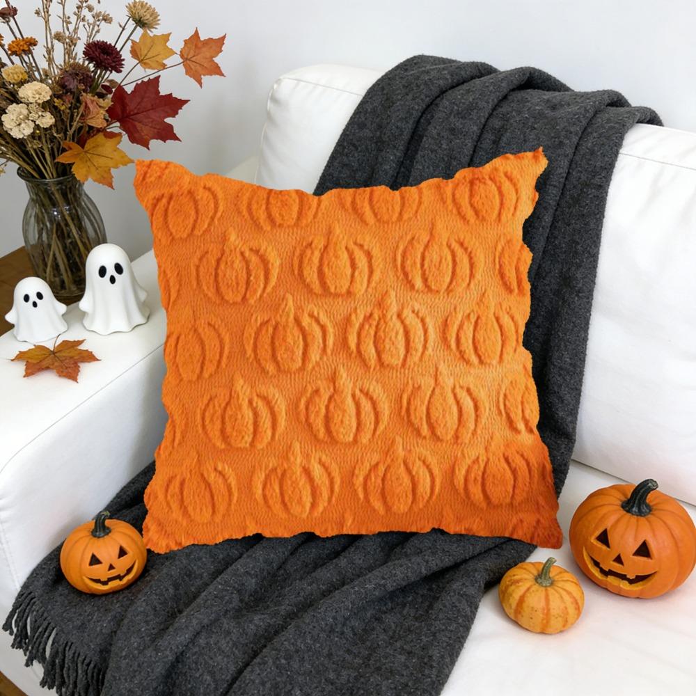 Soft Plush Fabric Throw Pillow Covers Pumpkin Pattern Faux Wool Cushions Living Room Bedroom