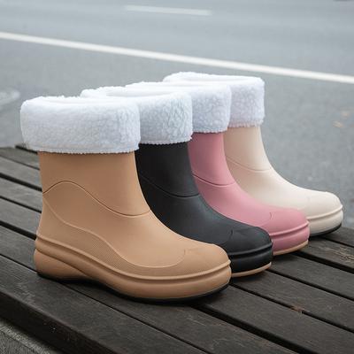 Новые женские взрослые резиновые сапоги средней высоты модные нескользящие на толстой подошве водонепроницаемые ботинки с коротким голенищем уличная резиновая обувь