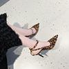 Fashion Baotou Shallow Mouth Leopard Print Sandals Summer New Pointed Toe One-band Anti-slip Wear-resistant High Heels