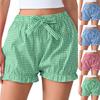Women's Loose Casual High Waisted Bow Elastic Waisted Checkered Shorts Casual Shorts
