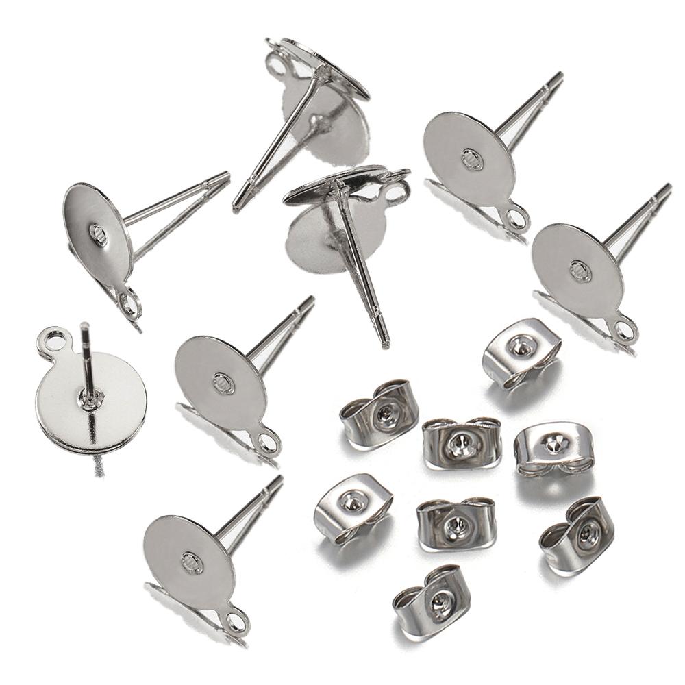 100Sets Stainless Steel Ear Studs with Plug Back Gold Color Earring Base Earring Dangle Pendant Jewelry Making DIY Wholesale