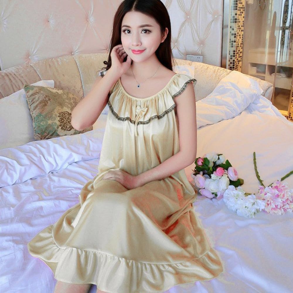 Сексуальное нижнее белье Длинная Милый Вырез [DiaGHP] Женская Ночная Рубашка, Блестящая, Великолепная, Длина,