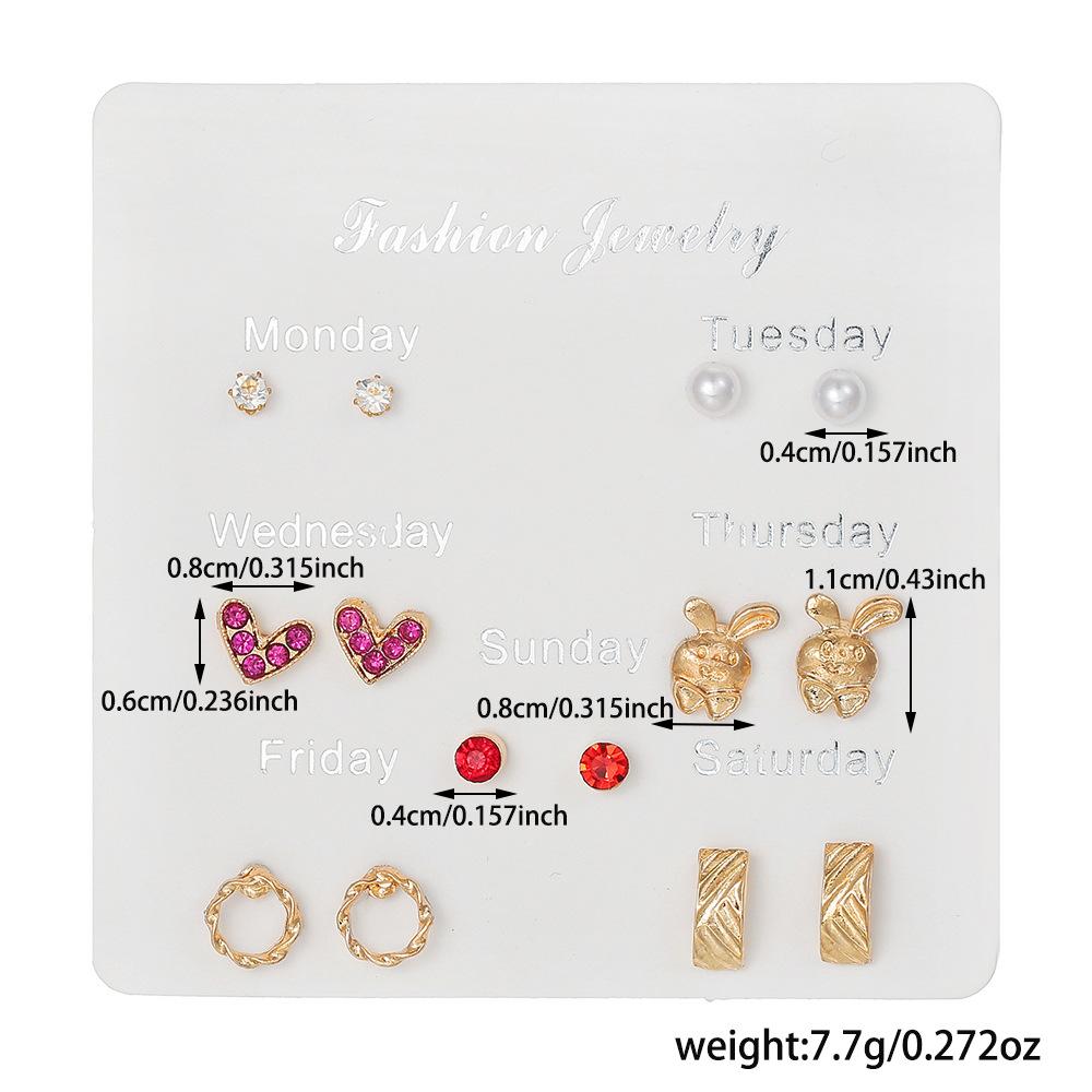 New European and American trendy fashionable fairy earrings, one-week studs delicate and compact combination earrings for women