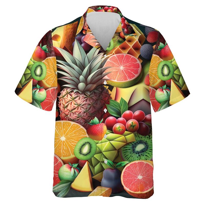 Funny Fruit Face 3D Printed Beach Shirts Fashion Men Clothes Banana Pineapple Hawaiian Short Sleeve Streetwear Female Blouses