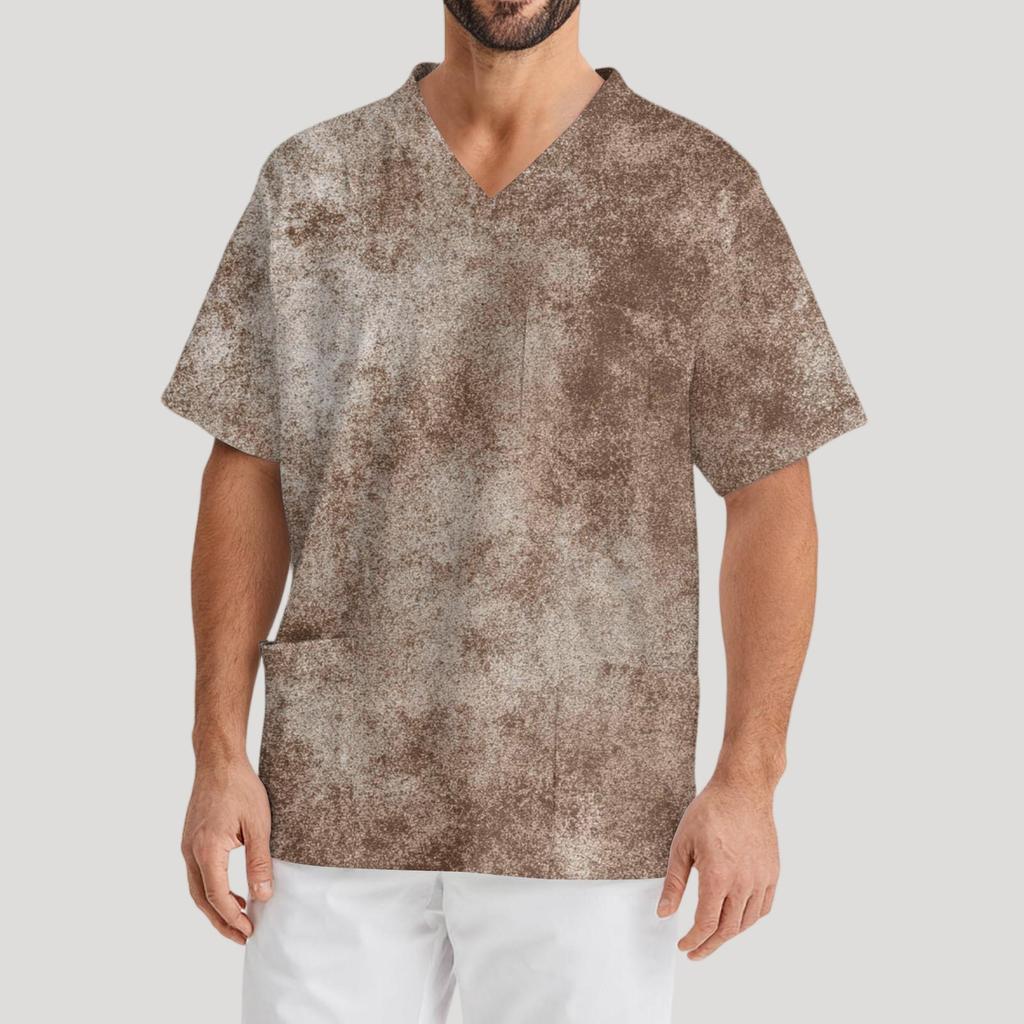 Мужская рабочая блузка с короткими рукавами и v-образным вырезом с принтом, топ с нагрудным карманом