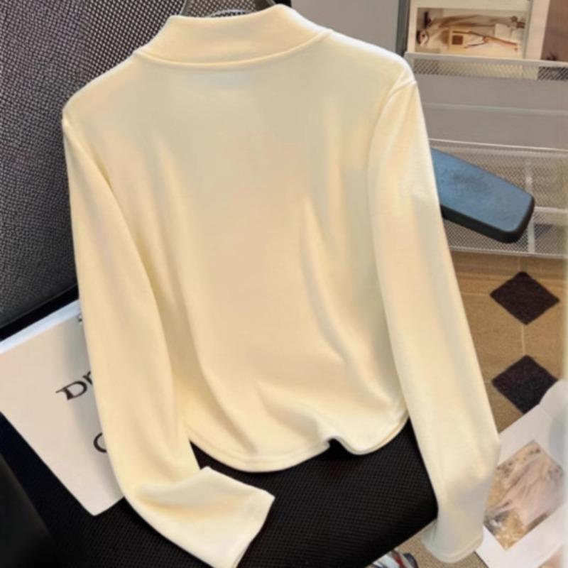 Рубашка женская с утолщенным низом и воротником-стойкой на половину молнии, новая тонкая талия, короткий топ на осень и зиму