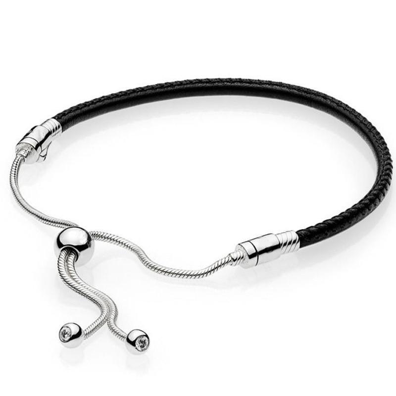 Pave Heart Star String Of Beads Sliding Clasp Adjust Wrist Bracelet Fit Sterling Tone Bangle Bead Charm Diy JewelryFashion Bracelets