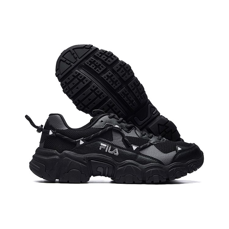 Fila Fluid Fabric Round Toe Lace-Up Non-Slip Breathable Low-Top Casual Shoes Men Sneakers Black F12M034129FBK
