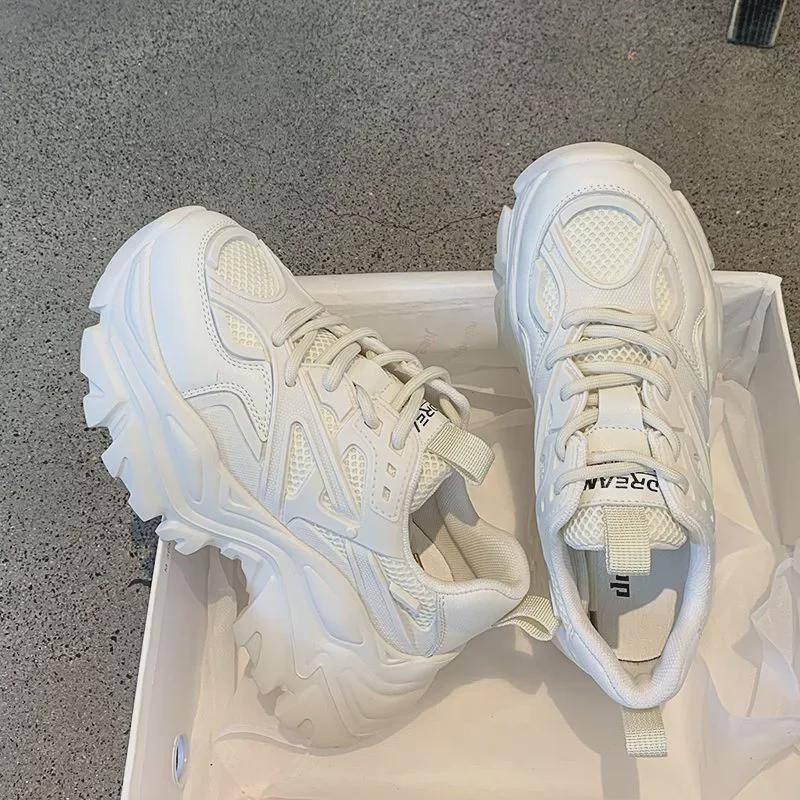 Trendy 2024 Women's Breathable Dad Shoes: Comfortable, Thick-Soled, Height-Boosting Casual Sneakers for Running.