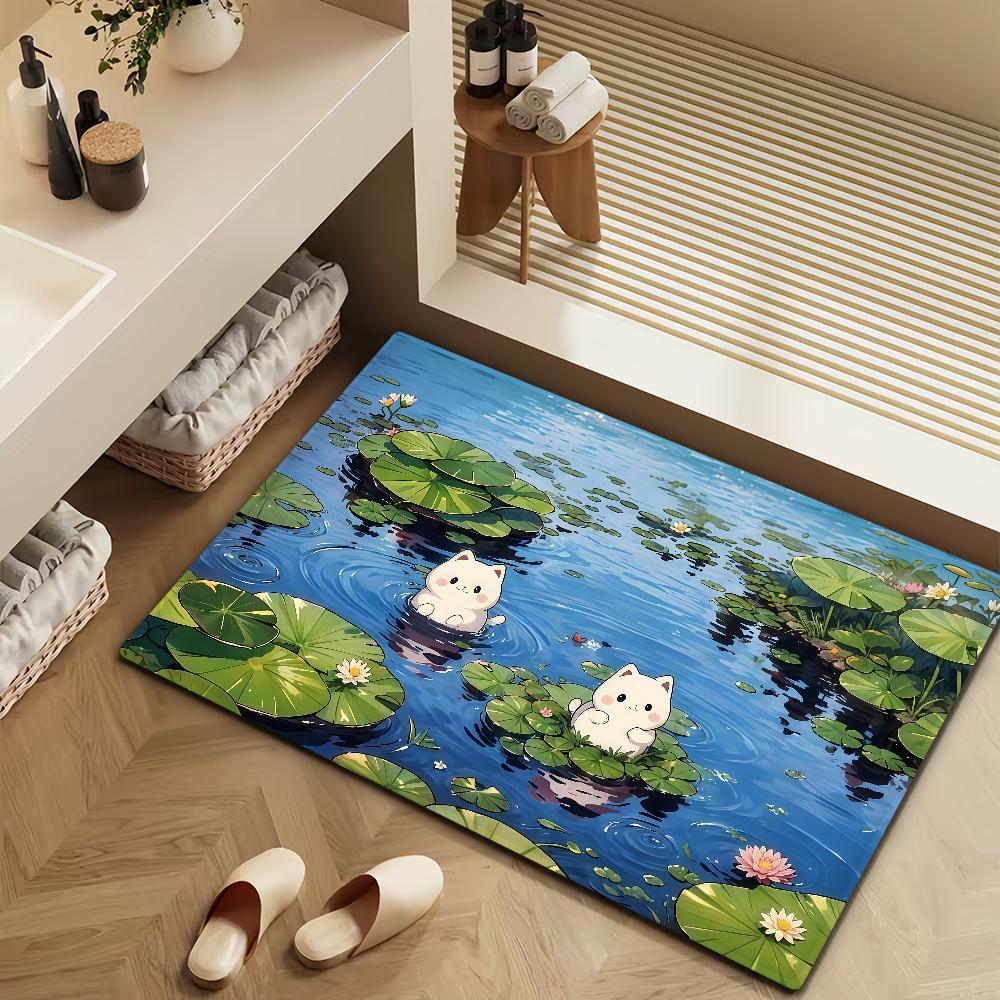 Kawaii Cute Cartoon Door Mat Bath Microfiber Decorative Versatile Flannel Floor Mat Quick Dry Absorbent Non-slip Sole