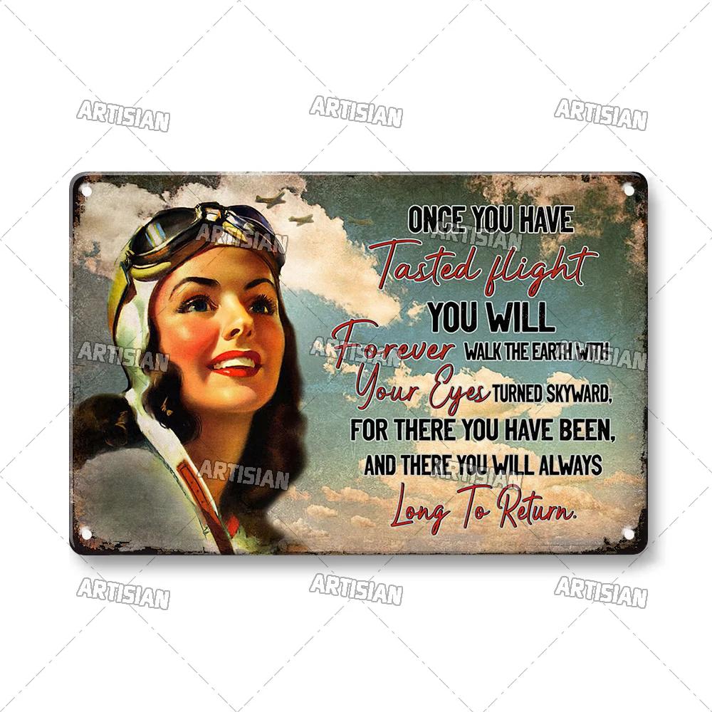 Artisian Pilot Metal Sign Flight Attendant Tin Plate Airplane Aviation Decorative Plaque Wall Decor Garage Bar Pub Club Hotel