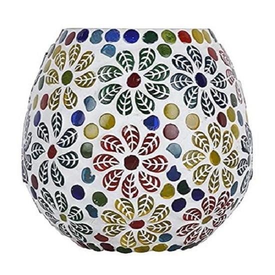 Glass Mosaic Candle Light Holder/Candle Light for Home Bar Restaurant Cafe Decoration, Pack of 2