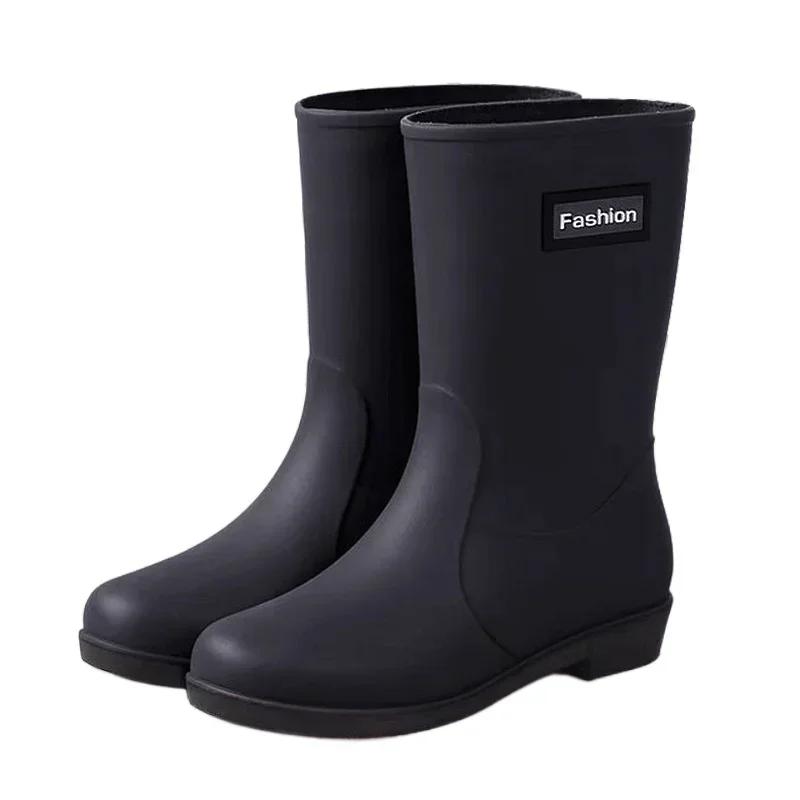 Сапоги из непромокаемой кожи женские Four Seasons Fashion Outdoor Mid-tube Водонепроницаемые нескользящие резиновые туфли Модные сапоги из непромокаемой кожи