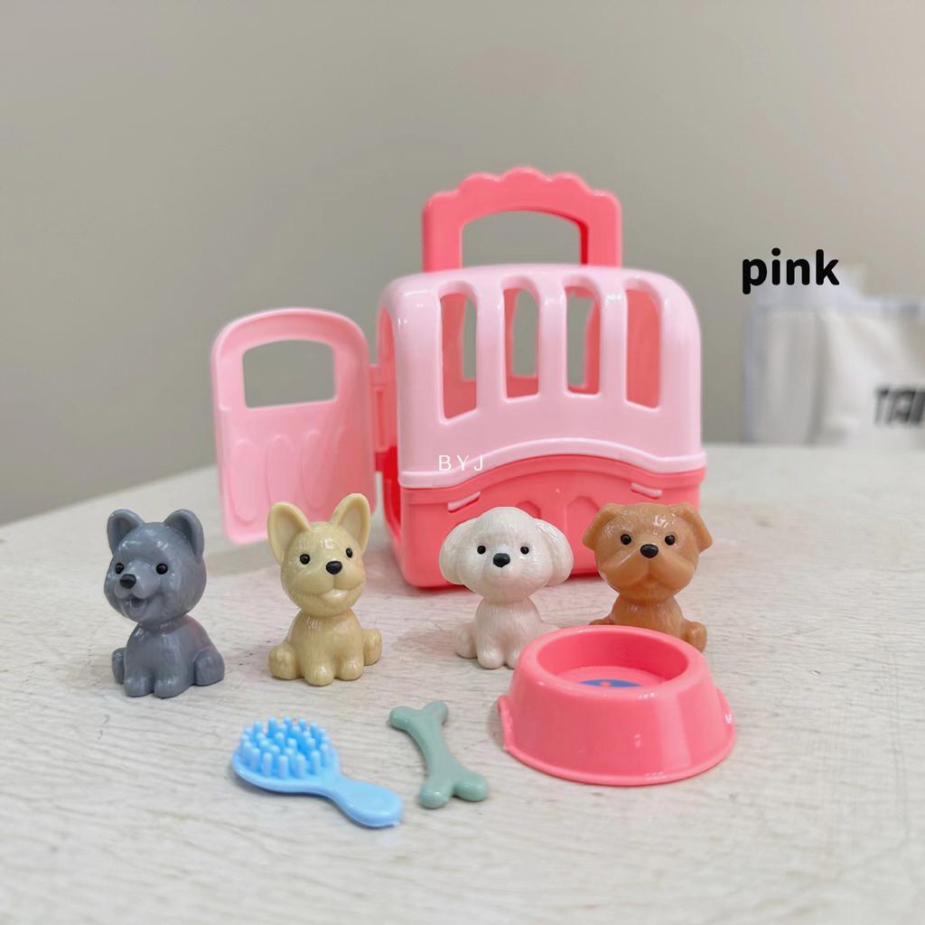 Cute Cat and Dog Pet Basket Family Toys Pretend To Play Toys Dog Doll Set Mini Animal Scene Toys Kids Player Toys