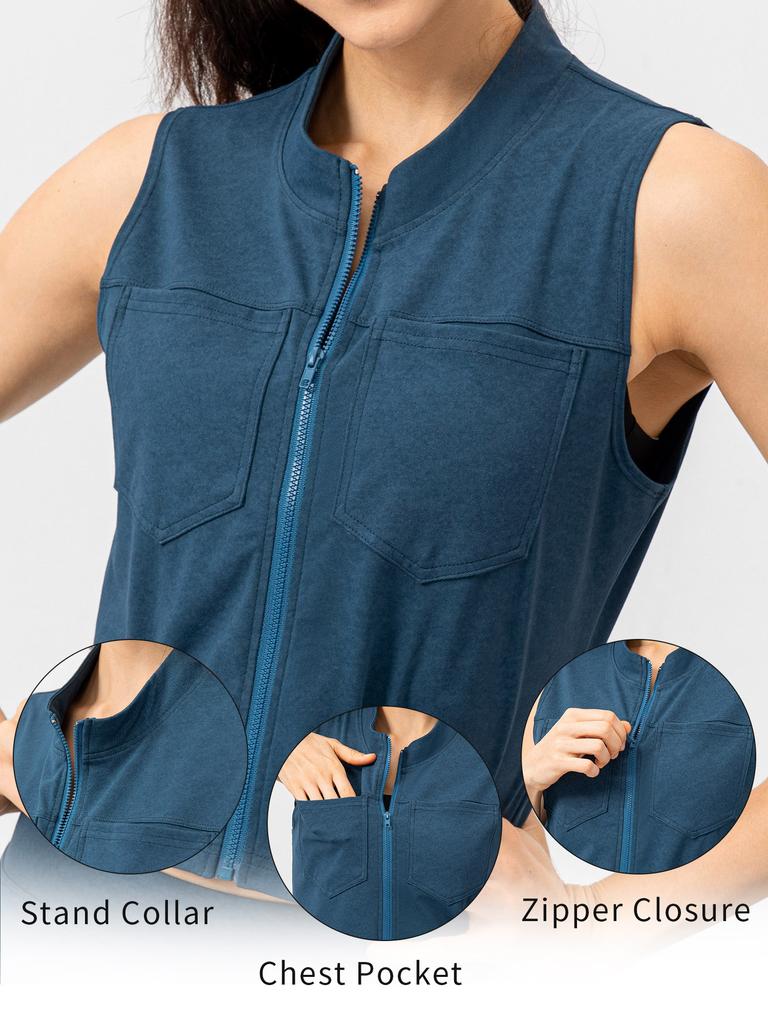 Женский спортивный жилет на молнии, повседневные жилеты без рукавов