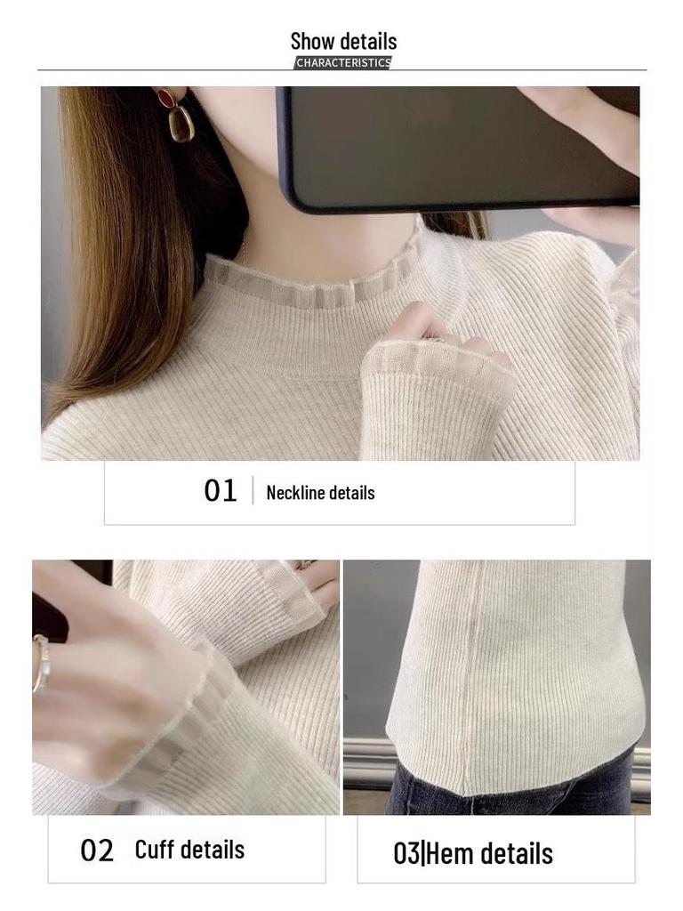 Women's Autumn 2024 Semi-High Neck Slimming Knitted Sweater Top