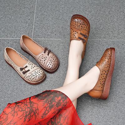 Летние сандалии Женская обувь Перфорированные дышащие сандалии из коровьей кожи на плоской подошве Crocs