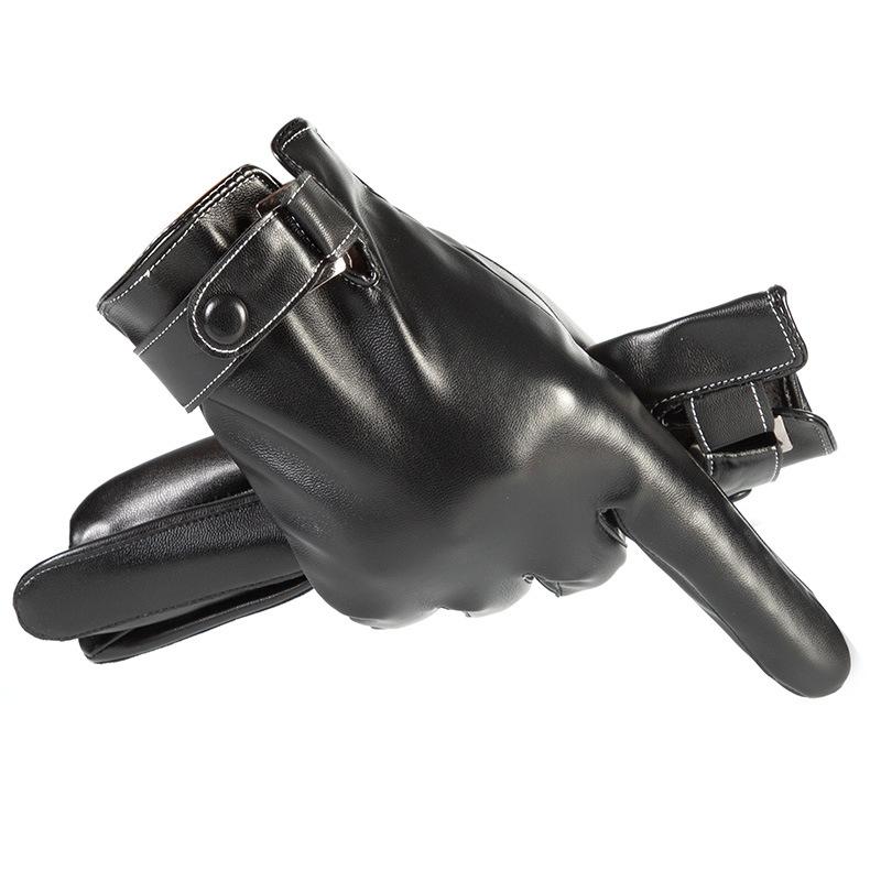 Теплые мужские перчатки Трехлинейные Плюс Бархатные Морозостойкие Перчатки для Зимней Уличной Езды Полностью Пальцевые Зимние Перчатки из ПУ Кожи с Сенсорным Экраном