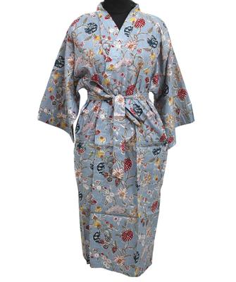 Длинный халат-кимоно из хлопка, пижама с индийским принтом, ночная рубашка, макси-халат