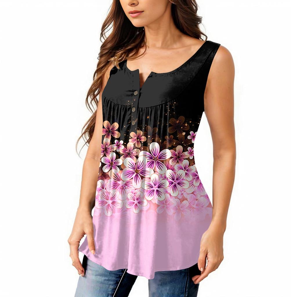 Женская мода плиссированная безрукавка повседневная футболка жилет топ на пуговицах