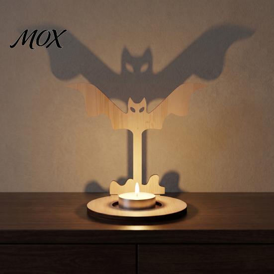 Halloween Candle Holder Wooden Holder, Silhouette Ghost/Bat/Scarecrow/Bat Natural Wood Tealight Stand for Home Table Fireplace Decor Fall Festival