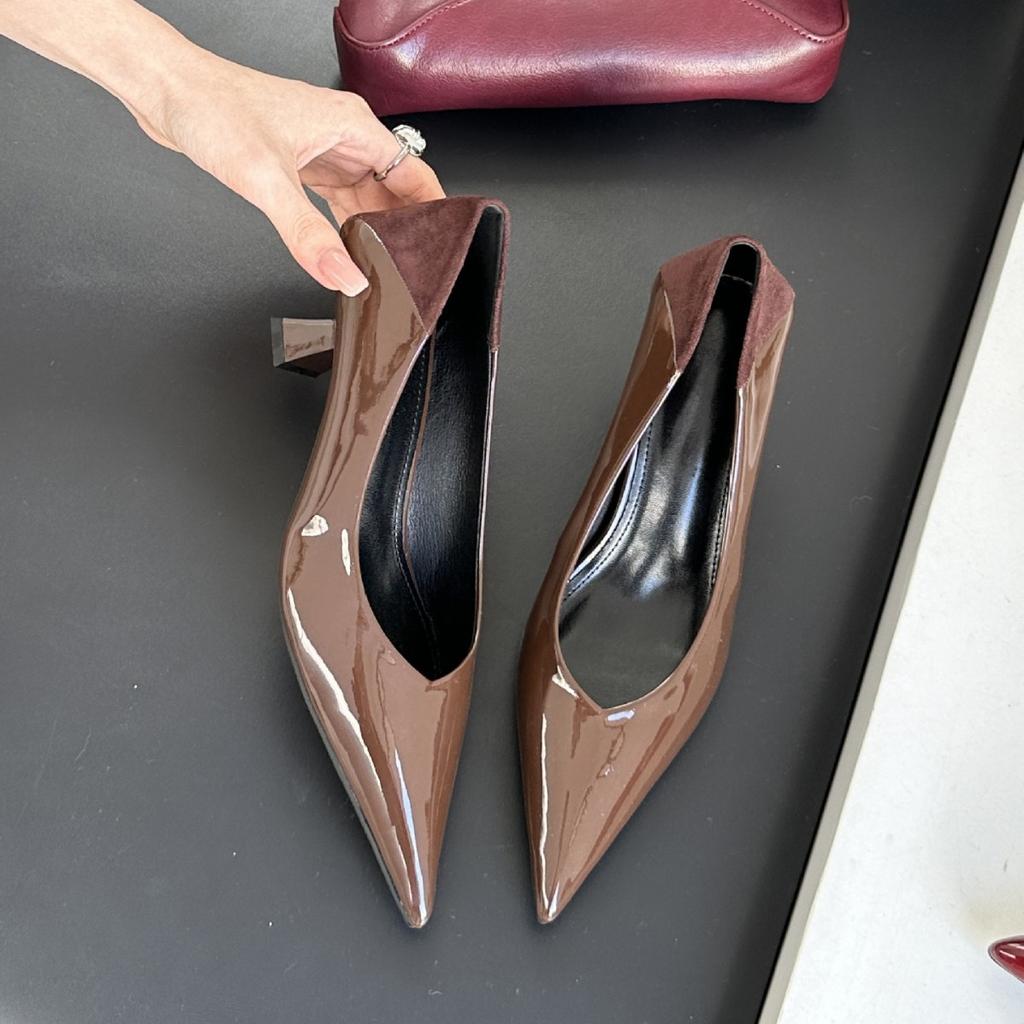 Chengdu Style Retro Single Shoes Women's Versatile Thin Heels High Heels Wear Versatile Professional Style Solid Color Light Board Women's Shoes Paten