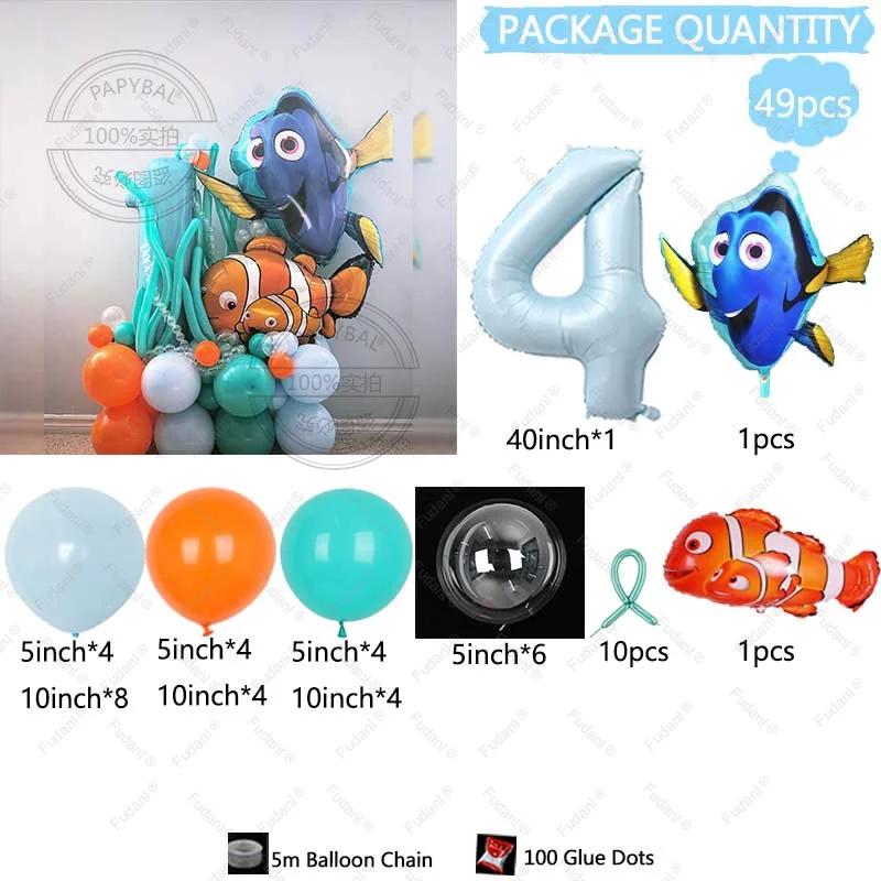 49pcs Cartoon Finding Nemo Fish Foil Balloon Clownfish Dory Ocean Sea Balloon Column 40inch Digit Birthday Party Decora Supplies