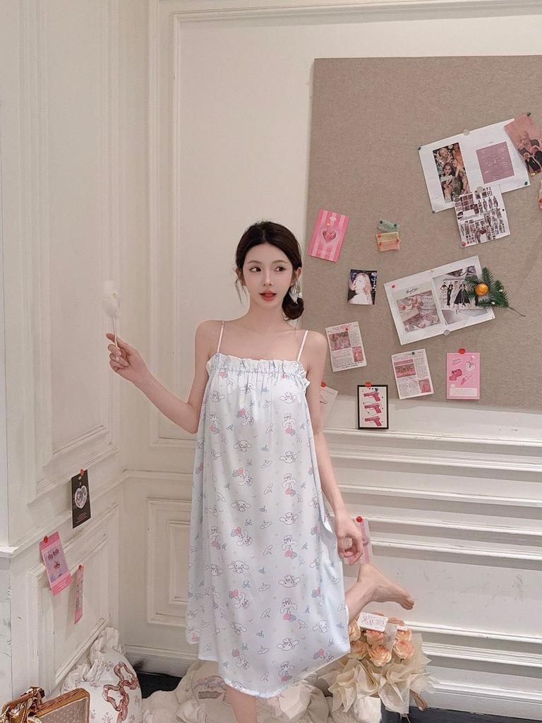 Girl Sleepwear Ice Silk Bear Nightdress Summer Loungewear For Teen Girls