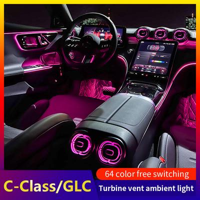 Для аксессуаров Mercedes Benz C W206 X254 GLC Светодиодная турбинная форсунка Вентиляционное отверстие Подсветка салона 64 цвета Декор кондиционера